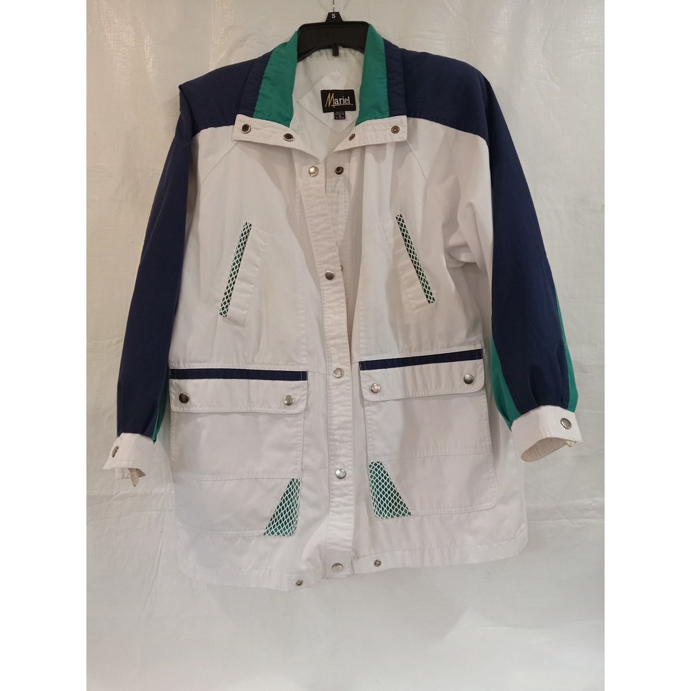 Mariel White Colorblock Windbreaker Jacket Retro 90s Medium Snap Pockets